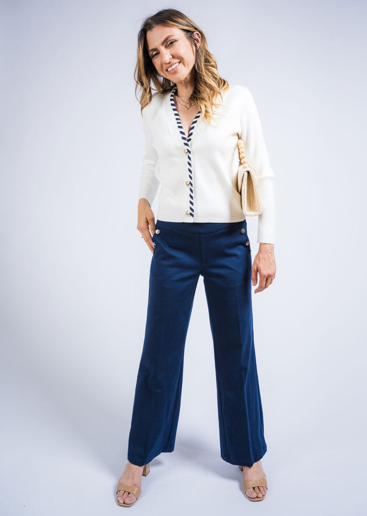 Hampton Twill Wide Leg Button Detail