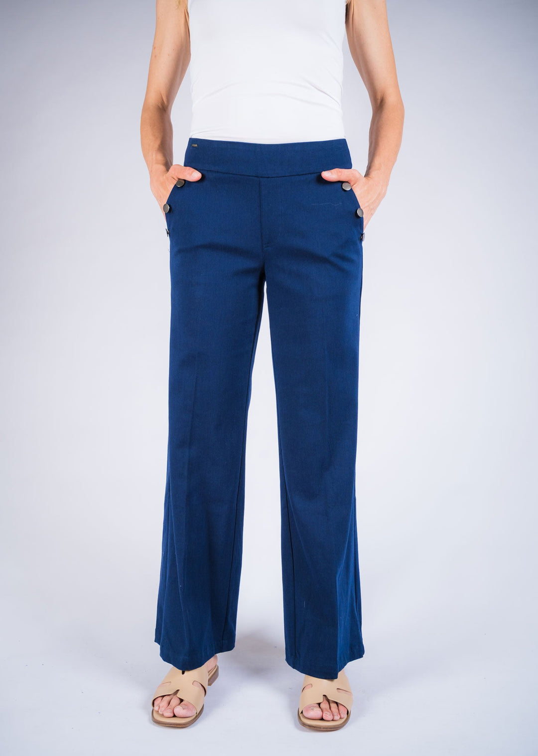 Hampton Twill Wide Leg Button Detail