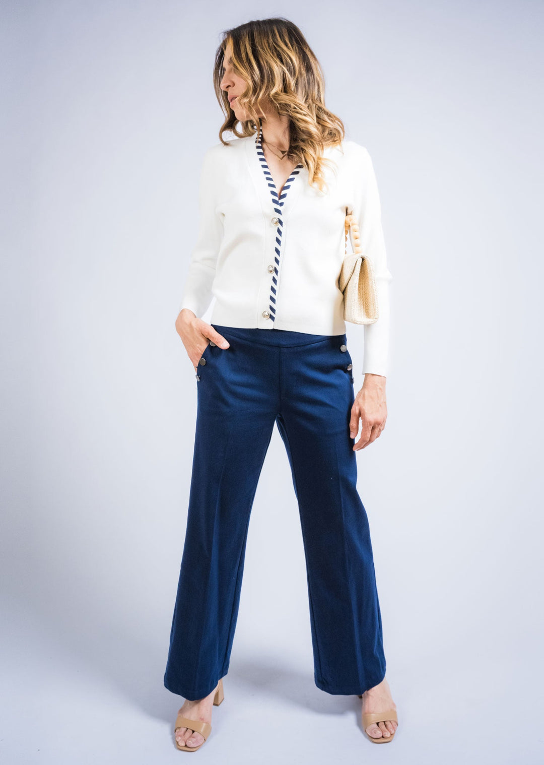 Hampton Twill Wide Leg Button Detail