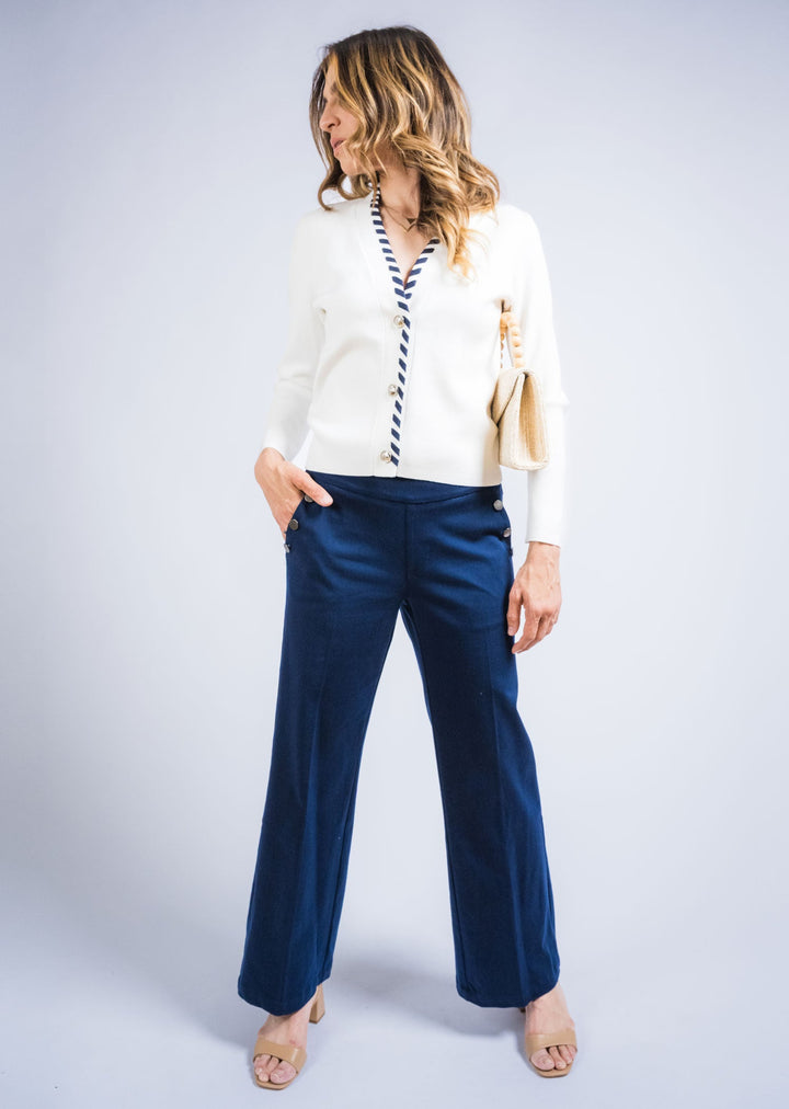 Hampton Twill Wide Leg Button Detail
