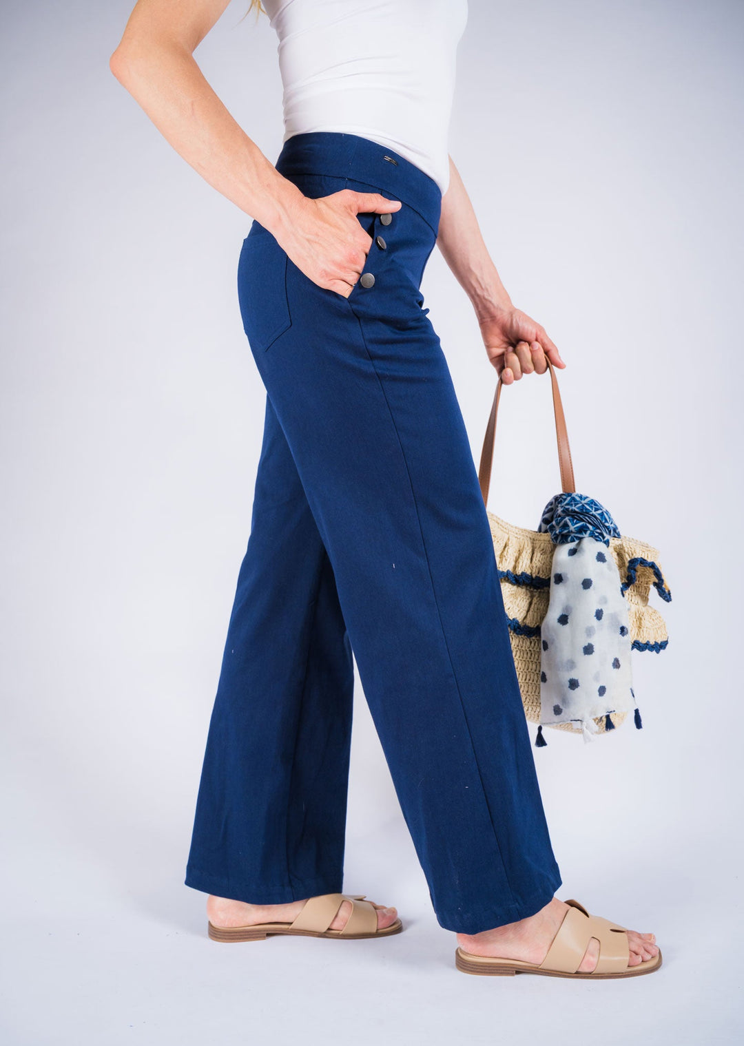 Hampton Twill Wide Leg Button Detail