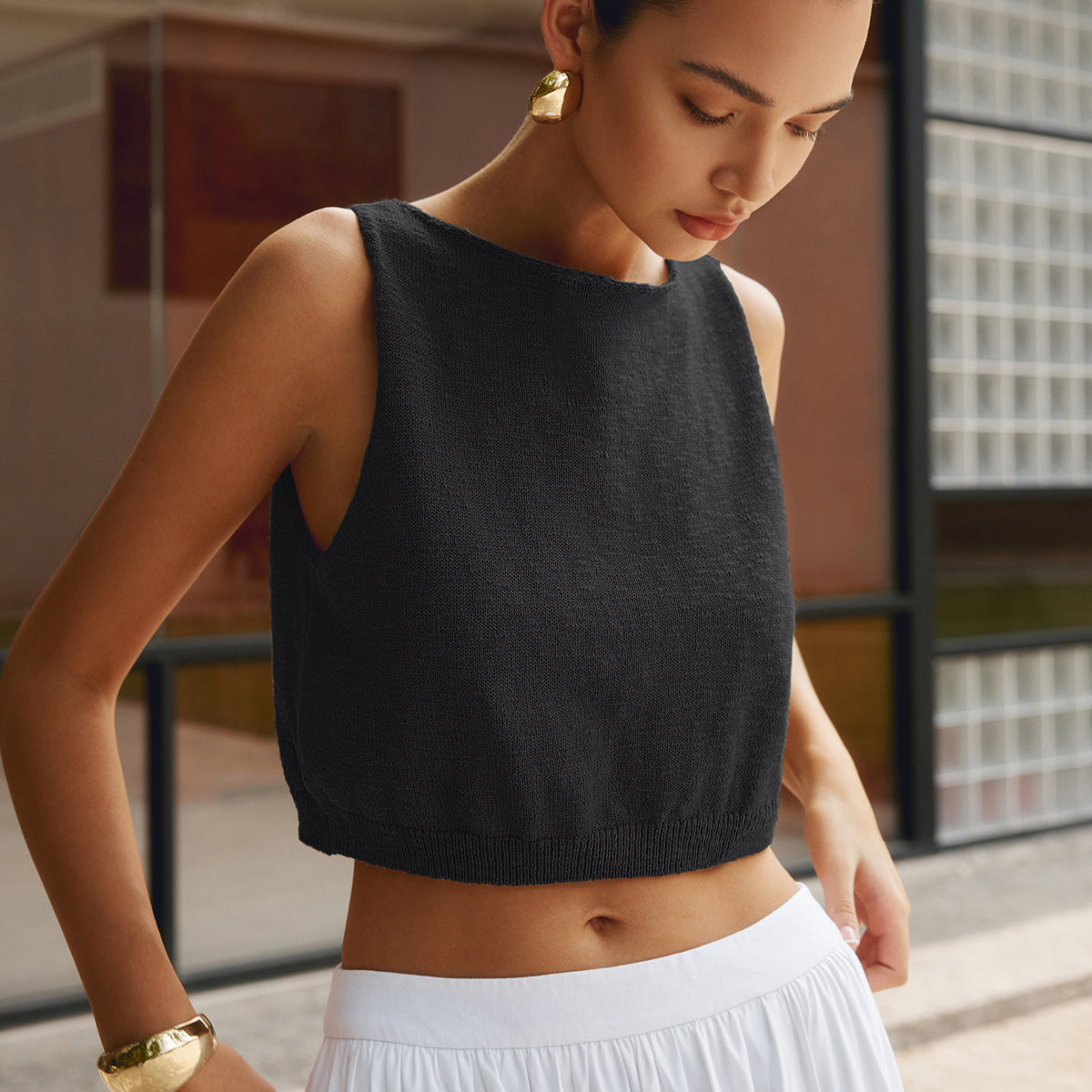 Cotton Blends Crop Tank Top