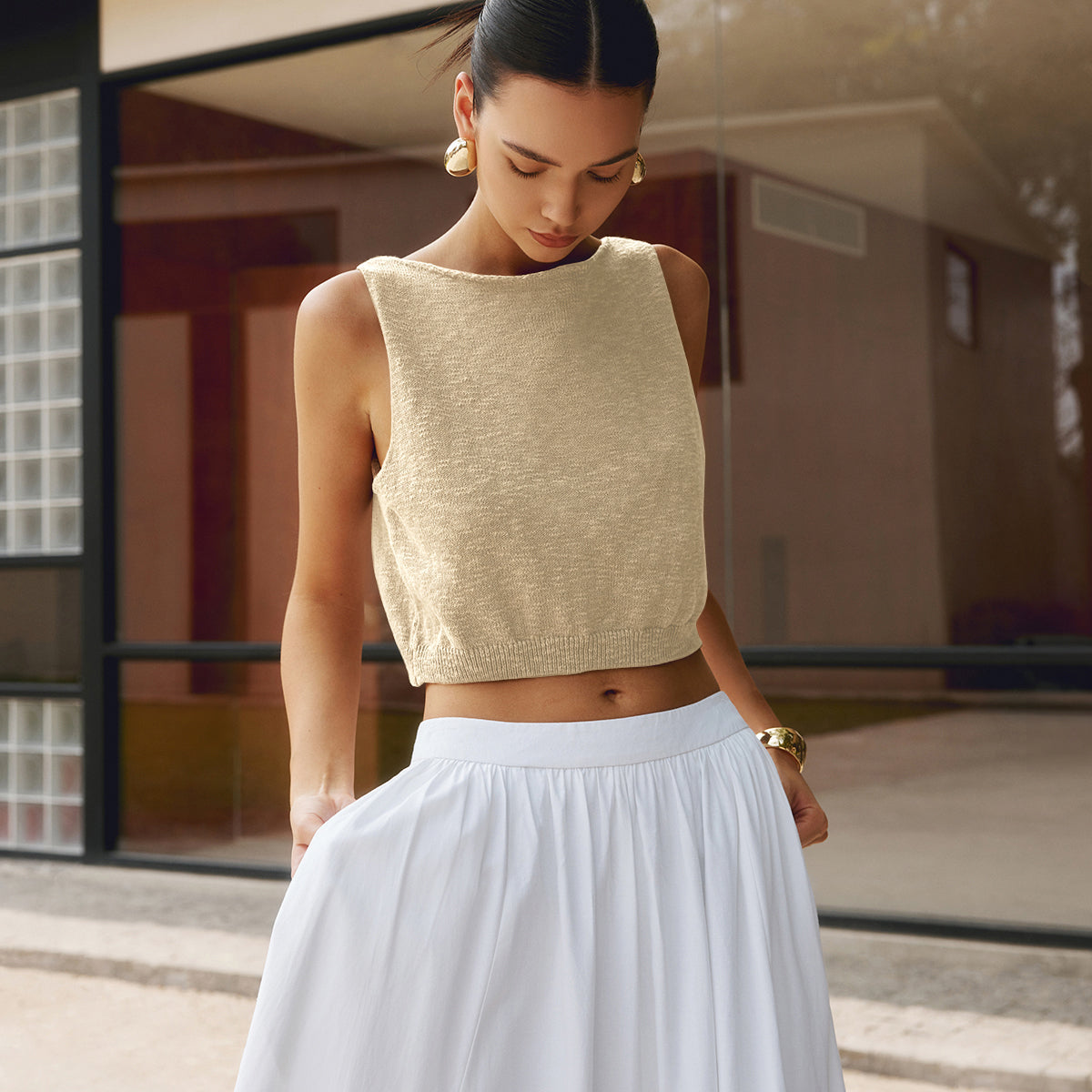 Cotton Blends Crop Tank Top