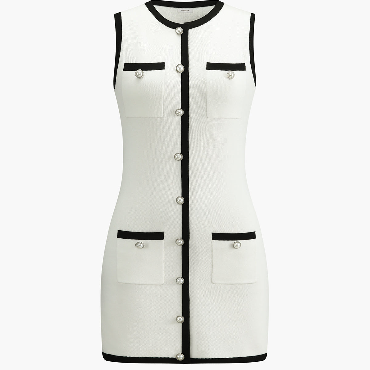 Multi Pocket Button Sleeveless Short Sweater Dress