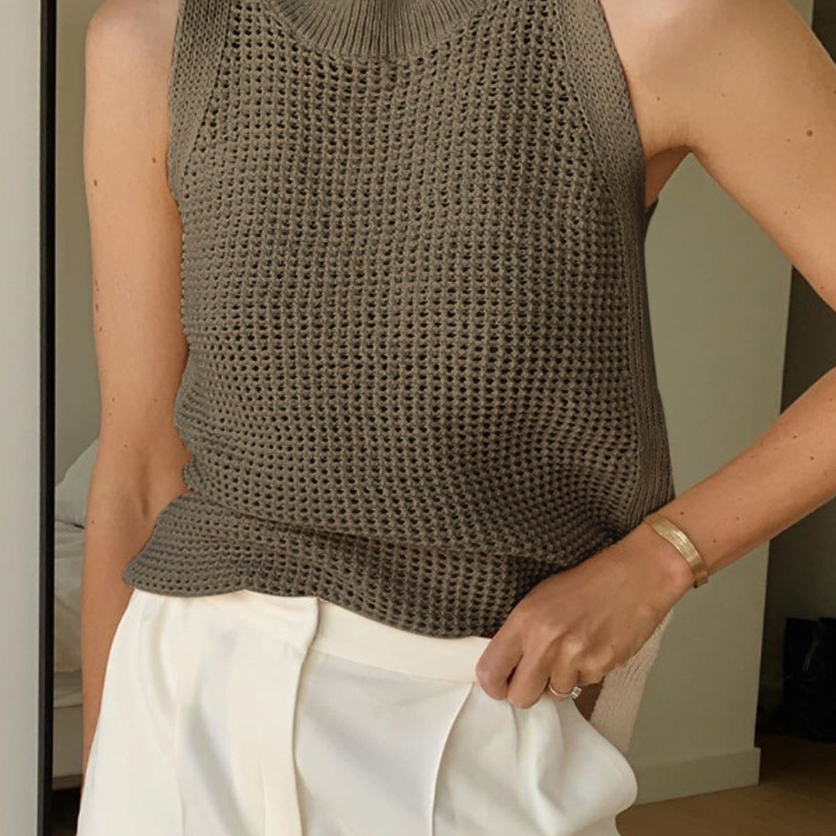 Knit Hollow Solid Tank Top