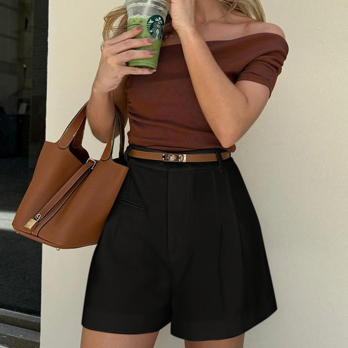 Semi-Sheer Mid-Waist Shorts Without Belt
