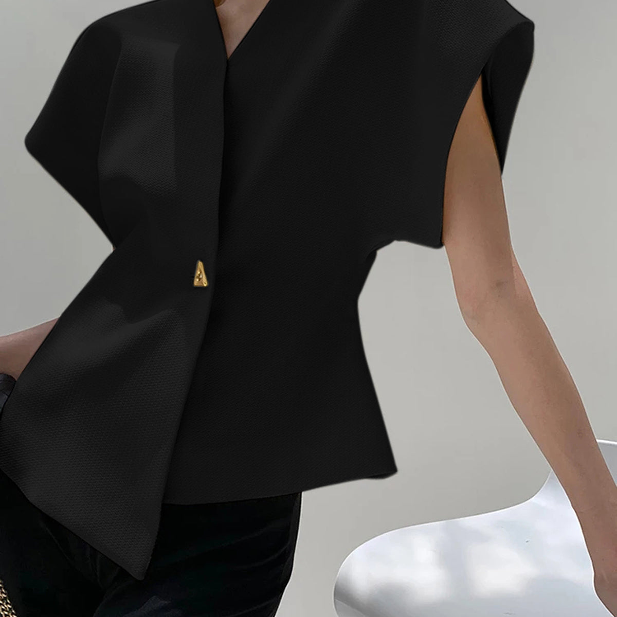 Trendy V-Neck Button Down Blouse