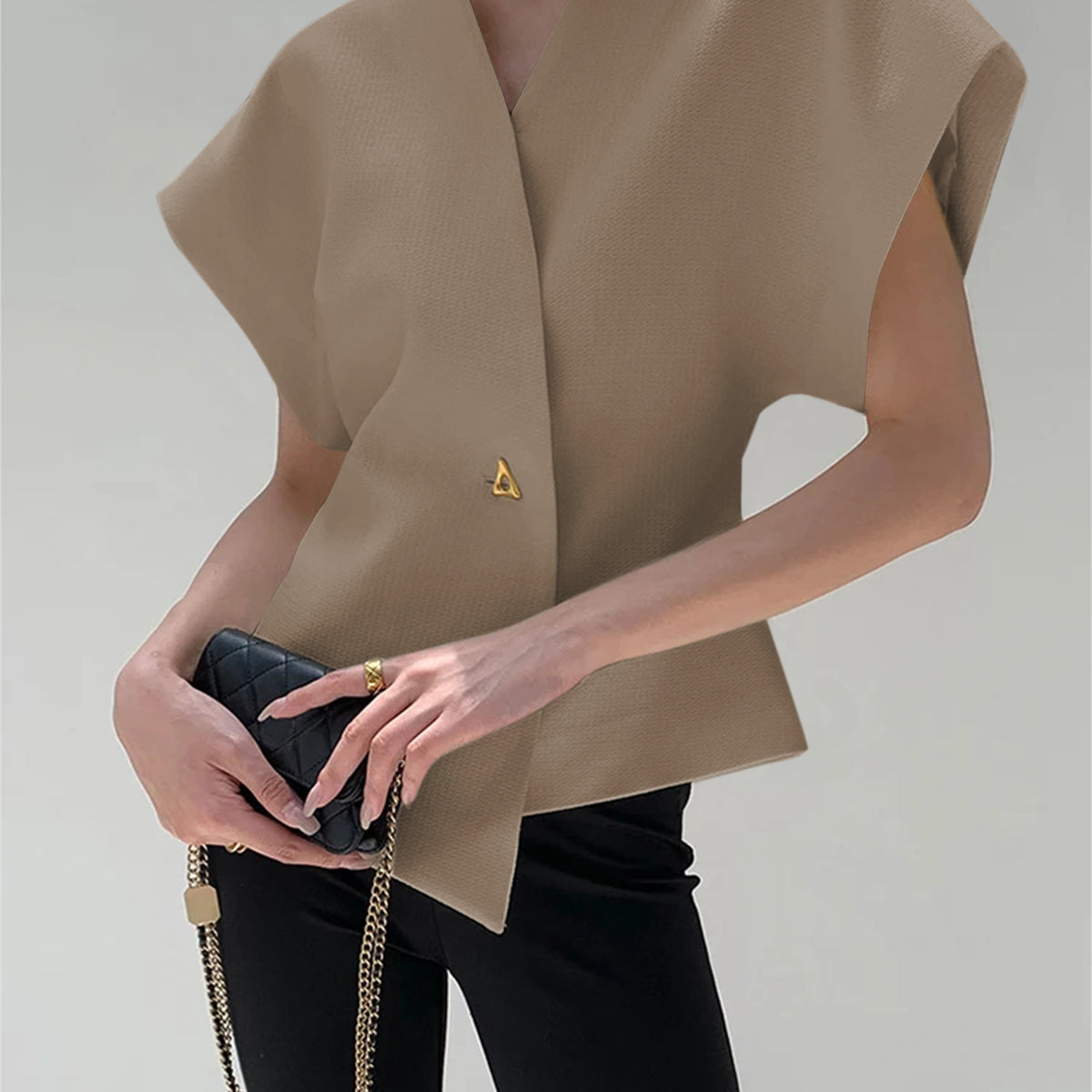 Trendy V-Neck Button Down Blouse