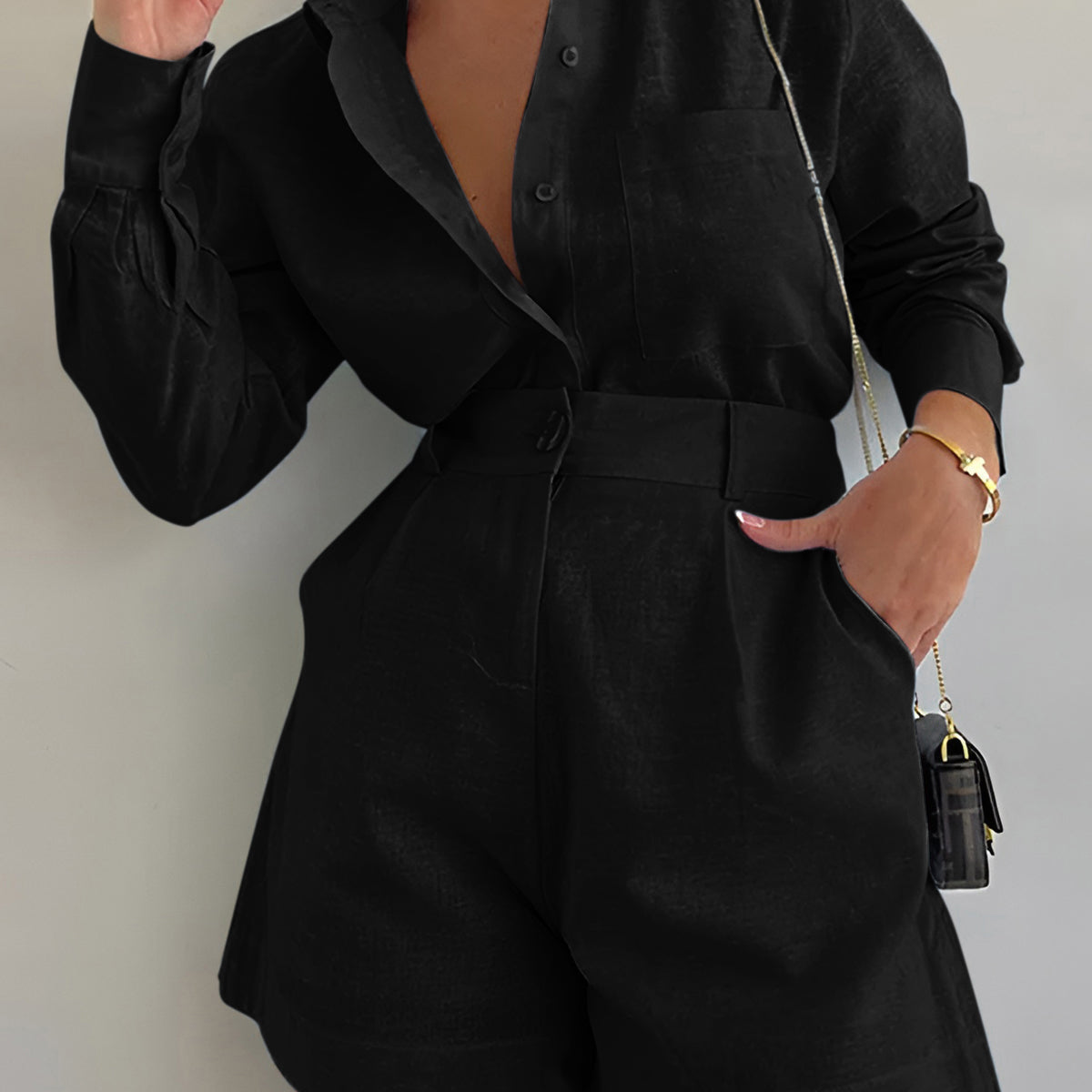 Long Sleeve Loose Shorts Set