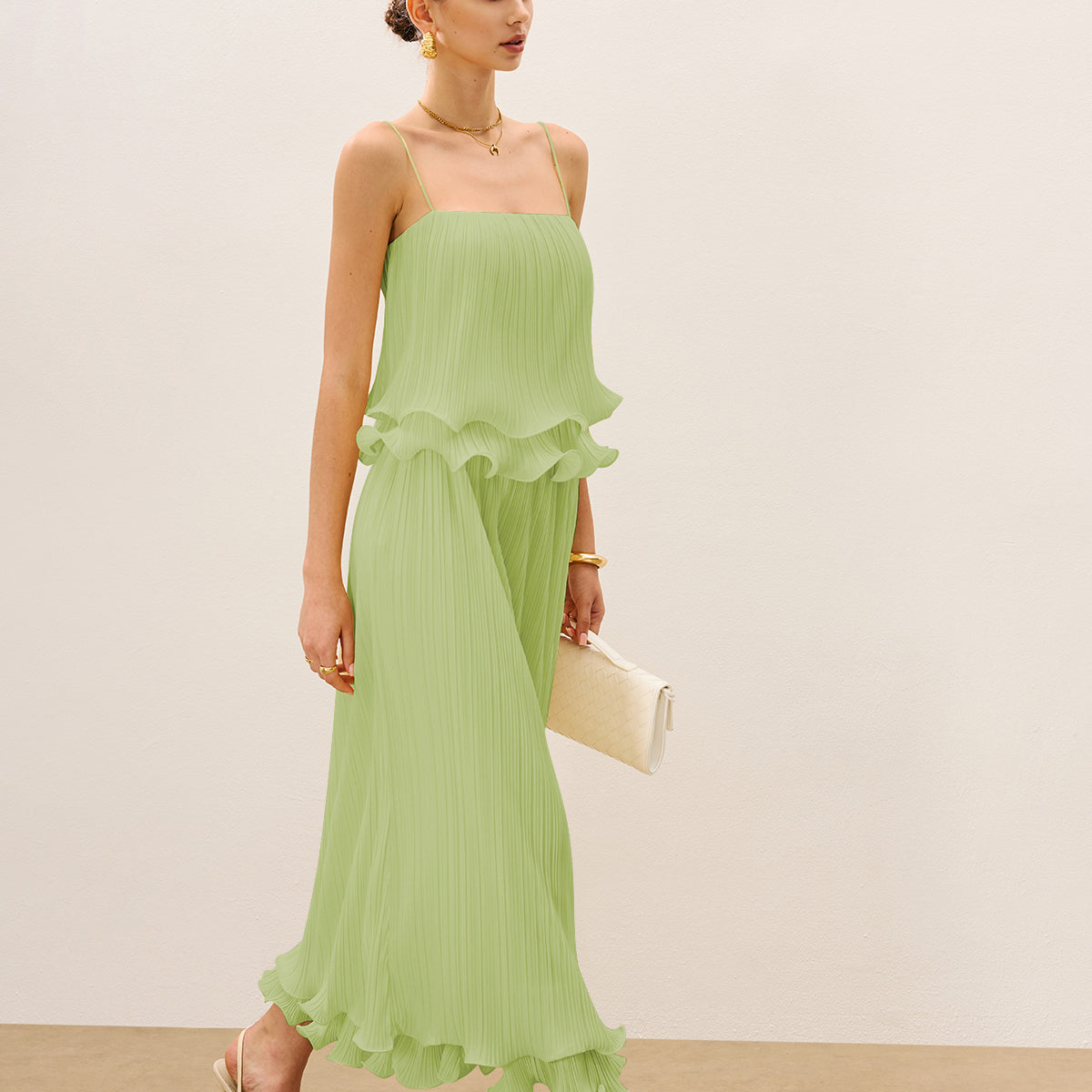 Pleated Layered Ruffle Skirt Set