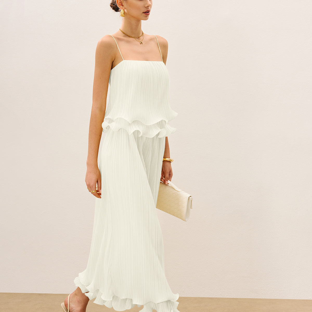 Pleated Layered Ruffle Skirt Set