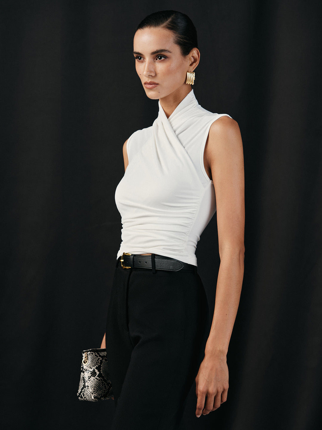 Cross Neck Ruched Fitted Tank Top