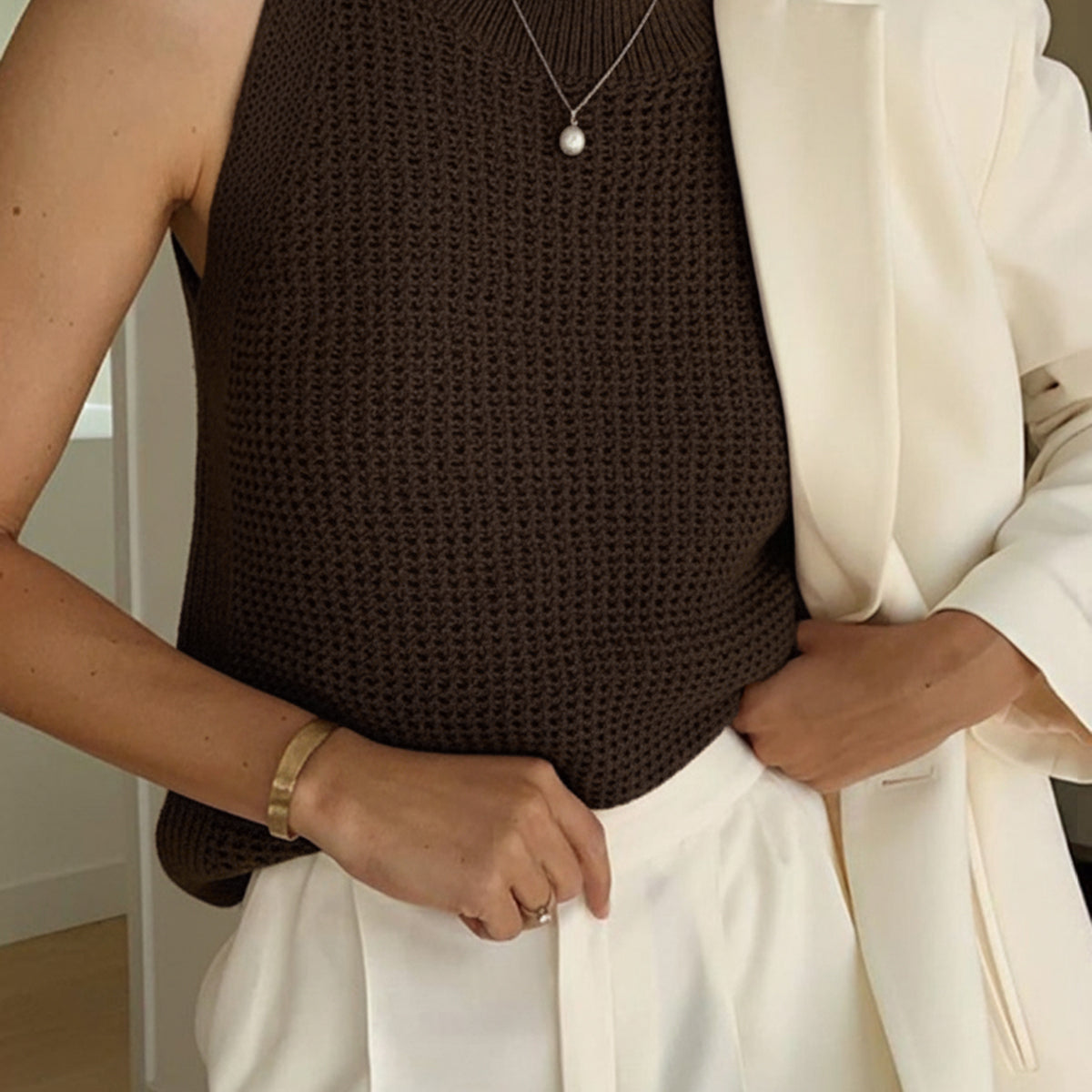 Knit Hollow Solid Tank Top
