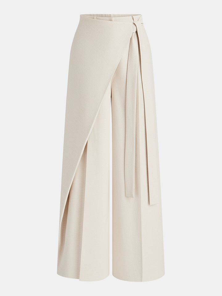 Puddle Hem Asymmetric Wrap Wide-Leg Pants