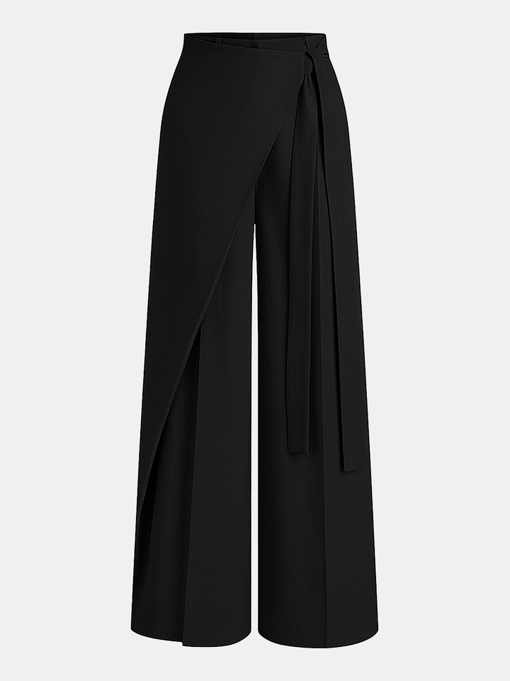Puddle Hem Asymmetric Wrap Wide-Leg Pants