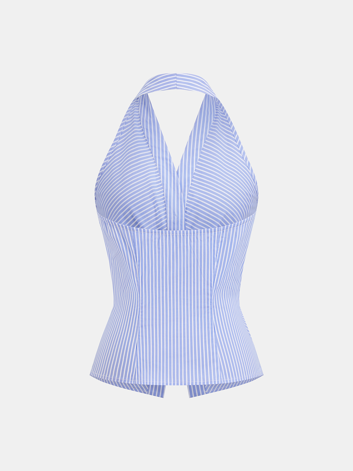 Cotton Blend Striped Halter Top