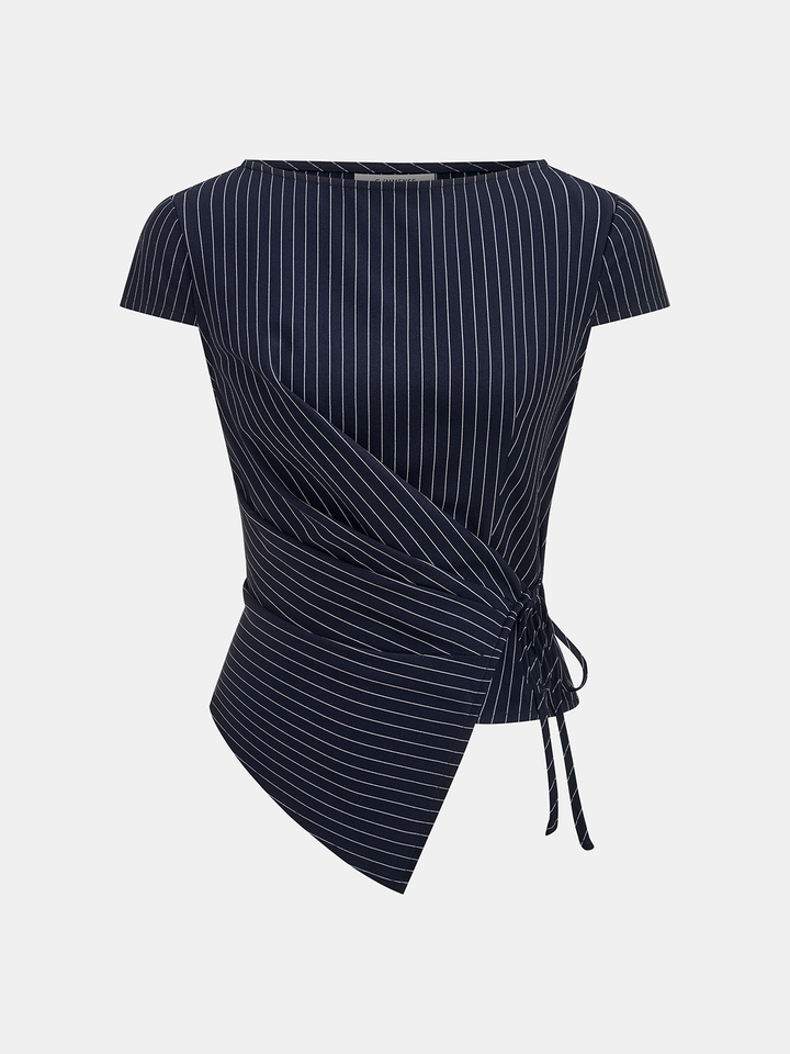 Pinstripe Wrap Tie Top & Pants Set