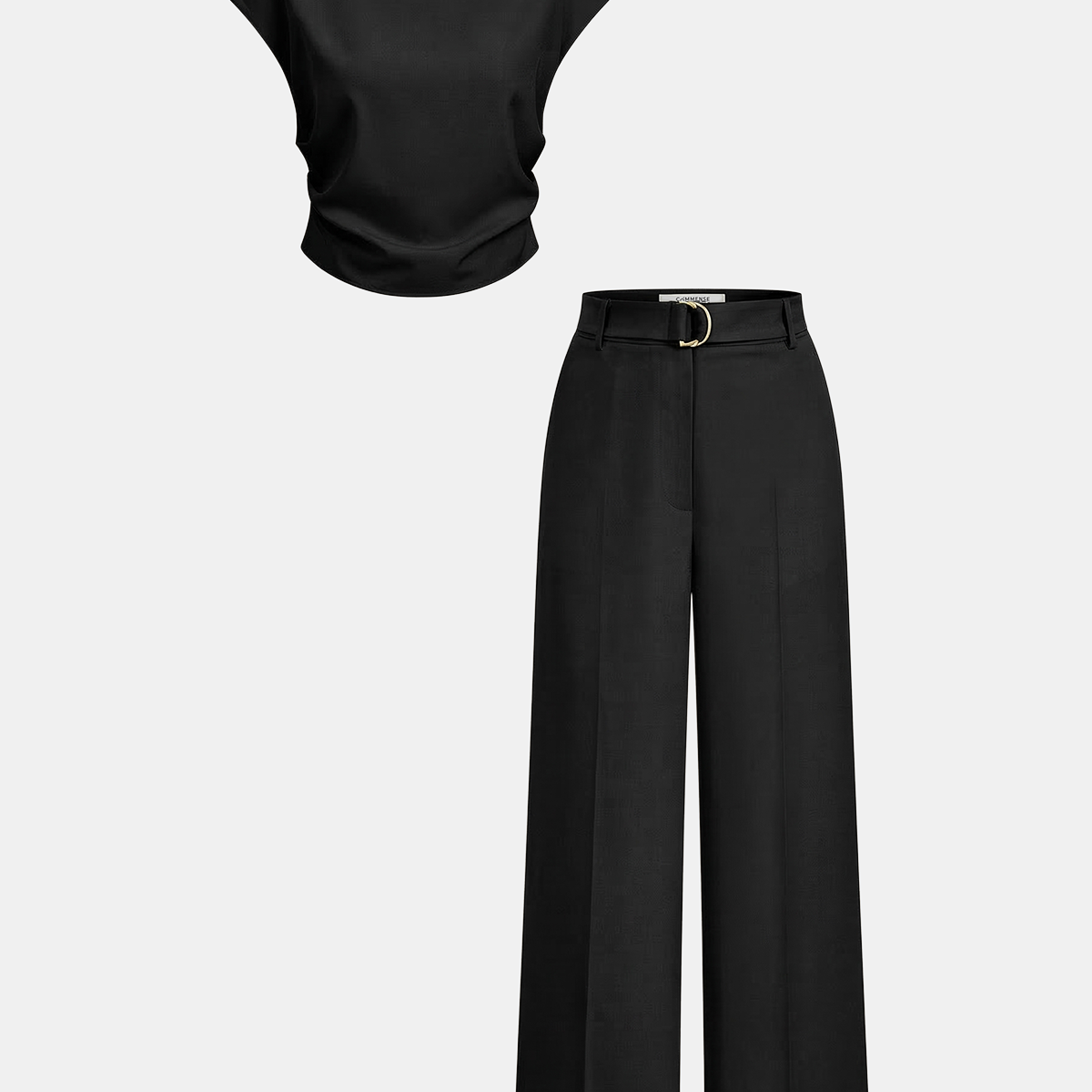 Sleeveless Ruched Top & Wide-Leg Pants Set