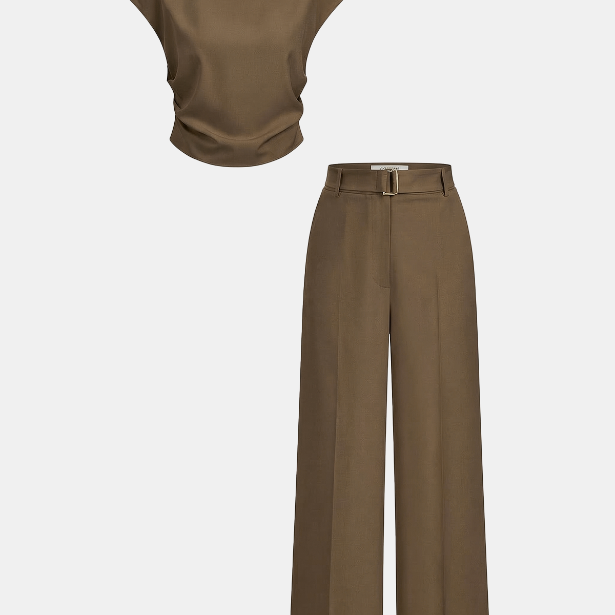 Sleeveless Ruched Top & Wide-Leg Pants Set