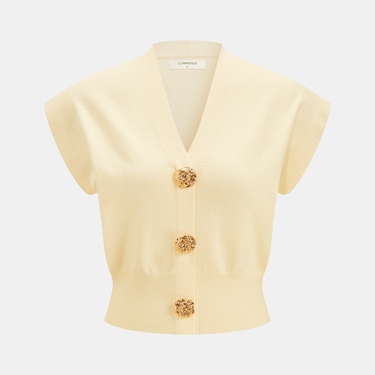 V-Neck Cap Sleeve Knit Top