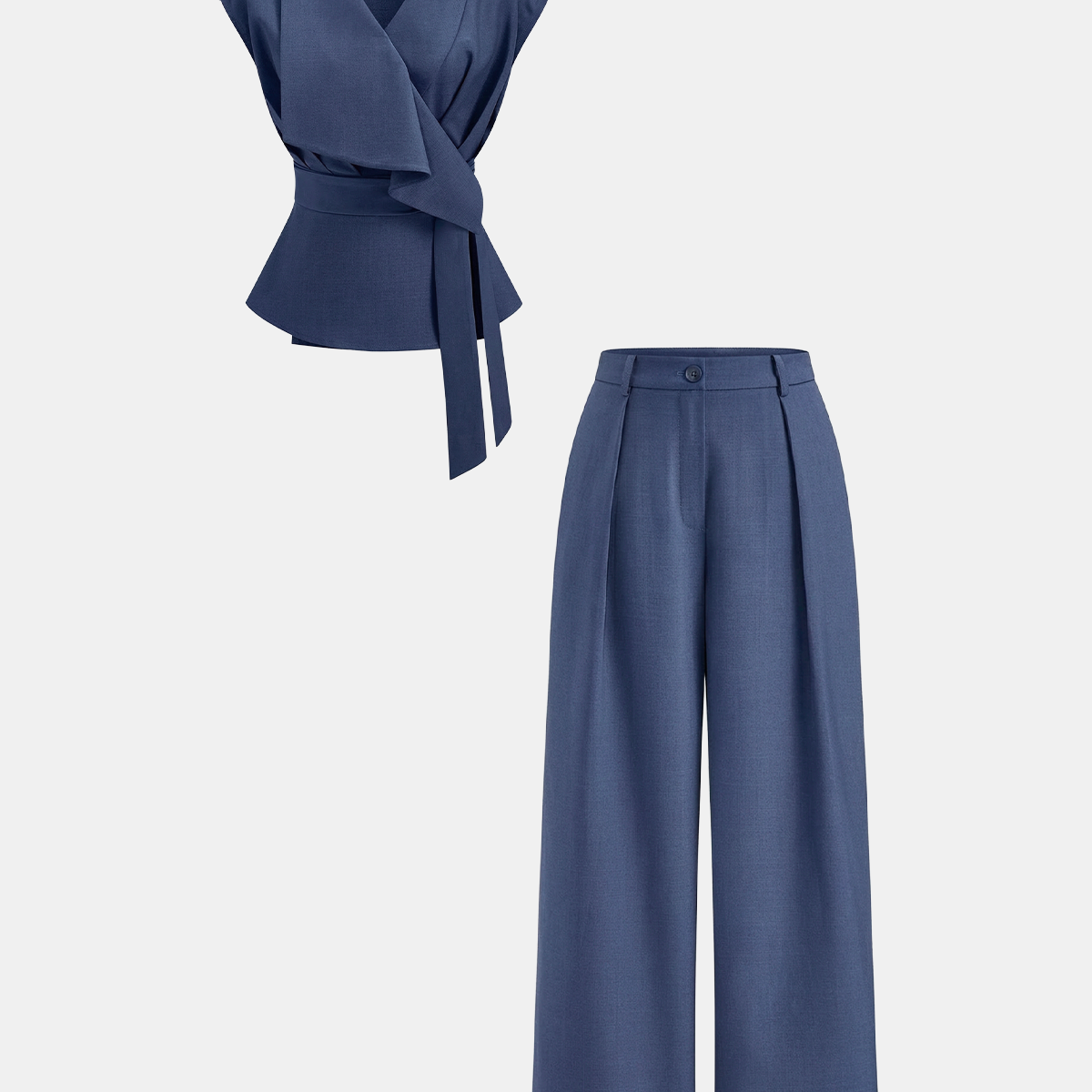 Wrap Front Fitted Top & Pleated Pants Set