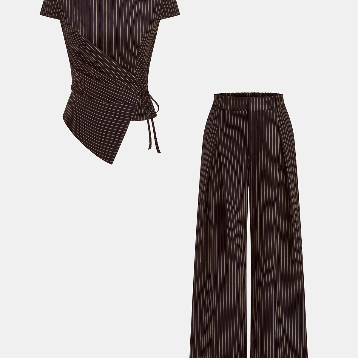 Pinstripe Wrap Tie Top & Pants Set