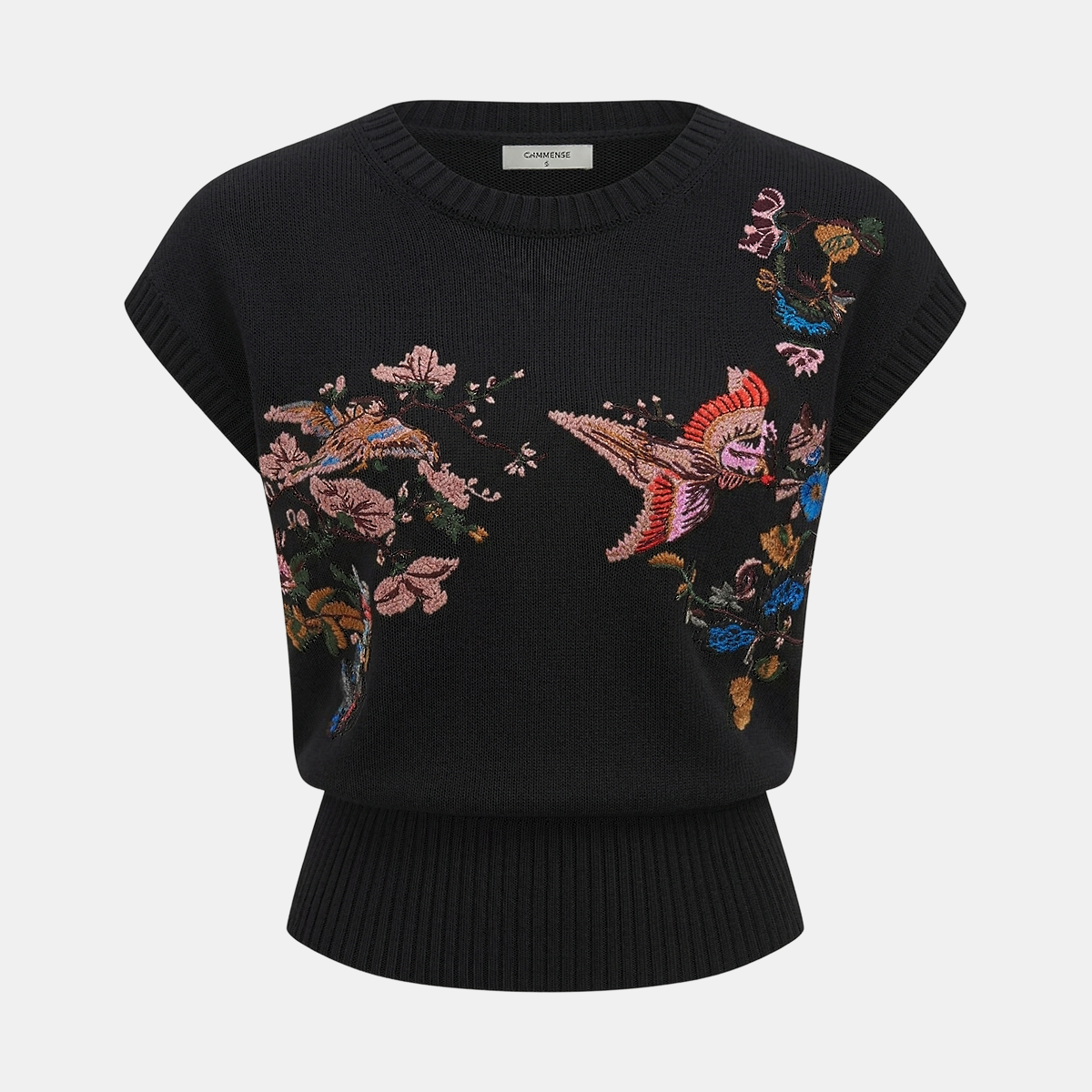 Embroidered Floral Bird Knit Vest