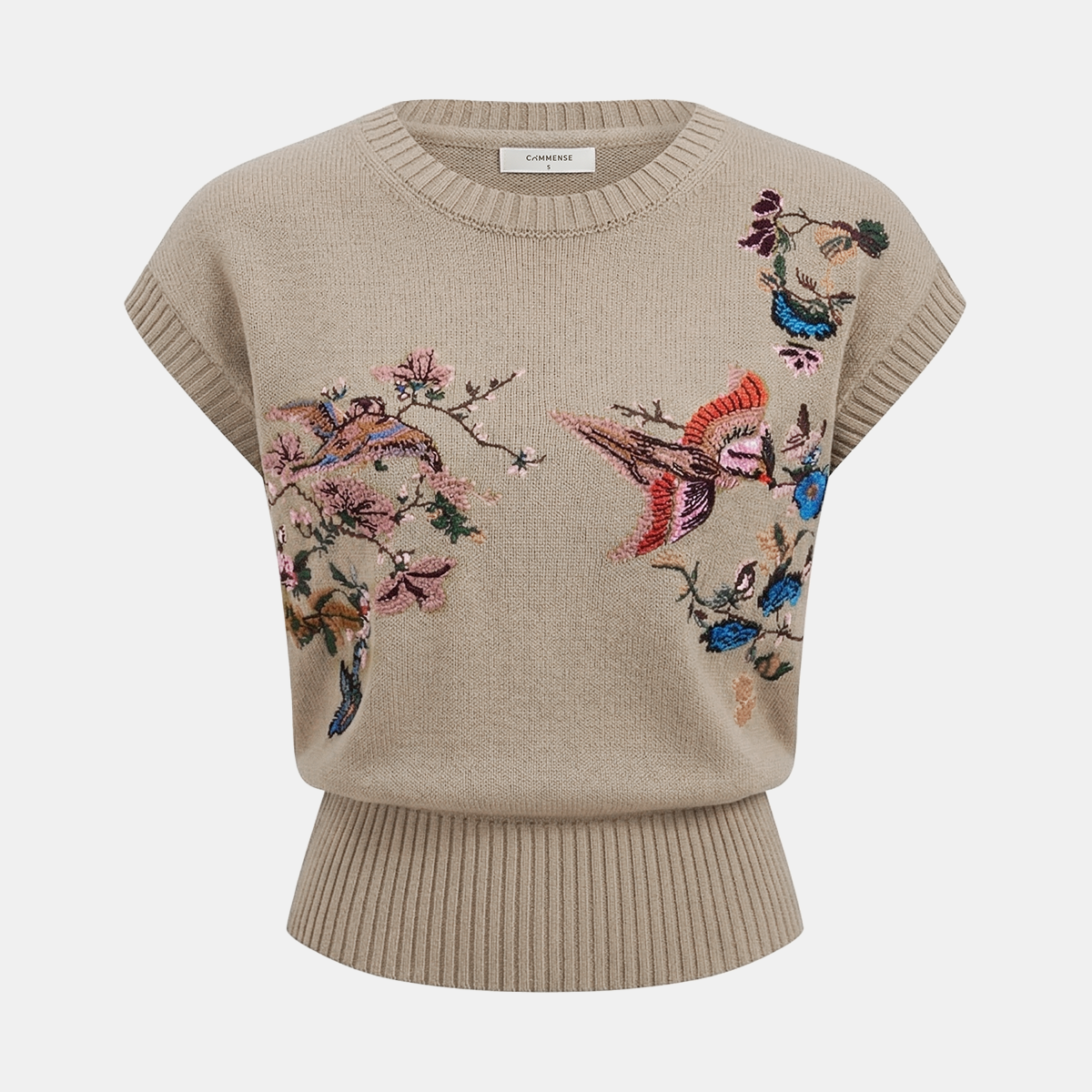 Embroidered Floral Bird Knit Vest