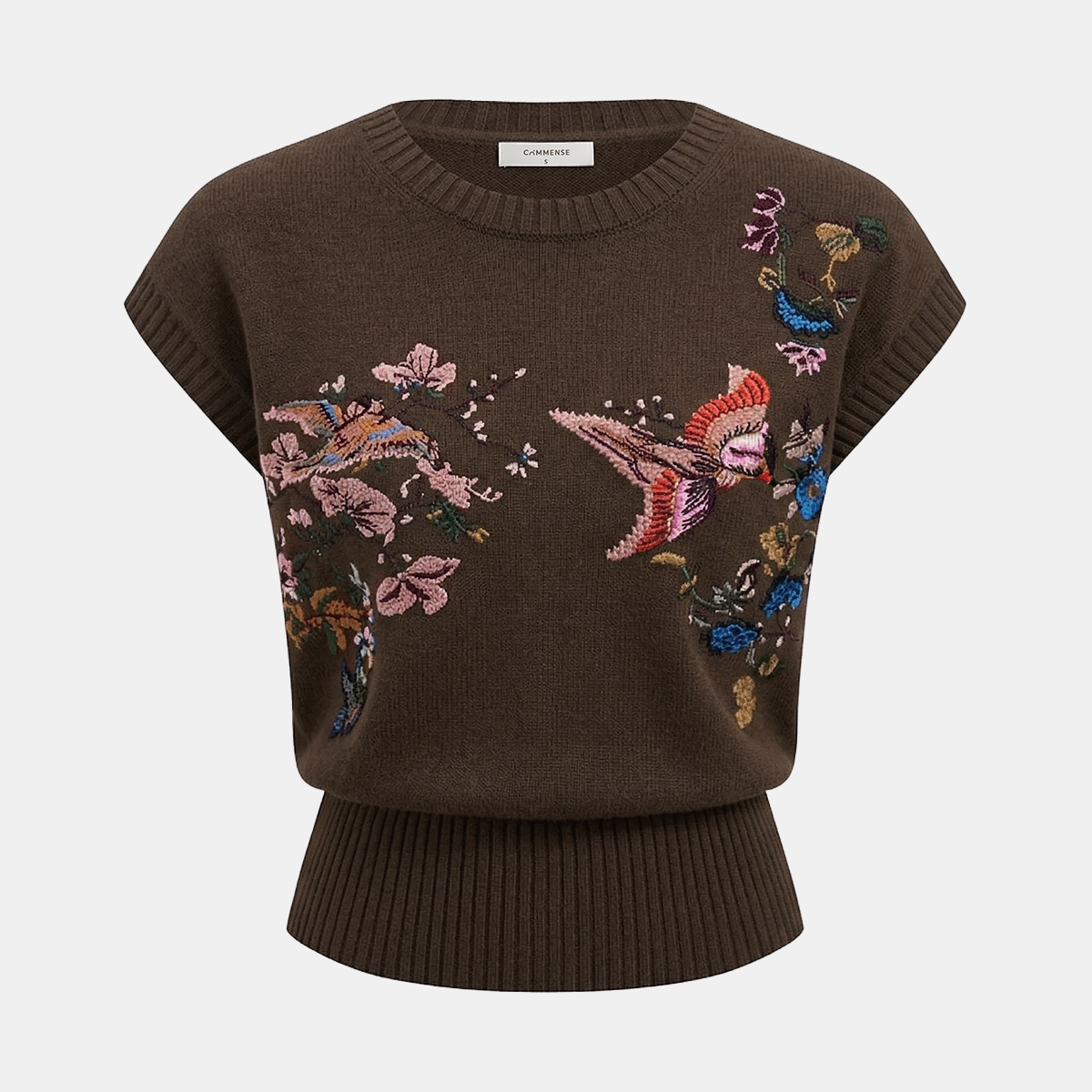 Embroidered Floral Bird Knit Vest