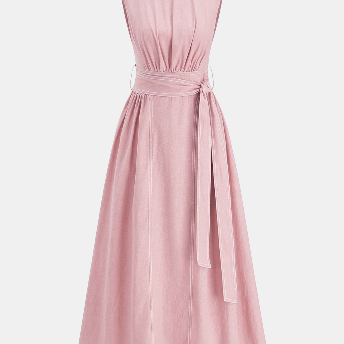 Cotton Linen Sleeveless Belted Maxi Dress