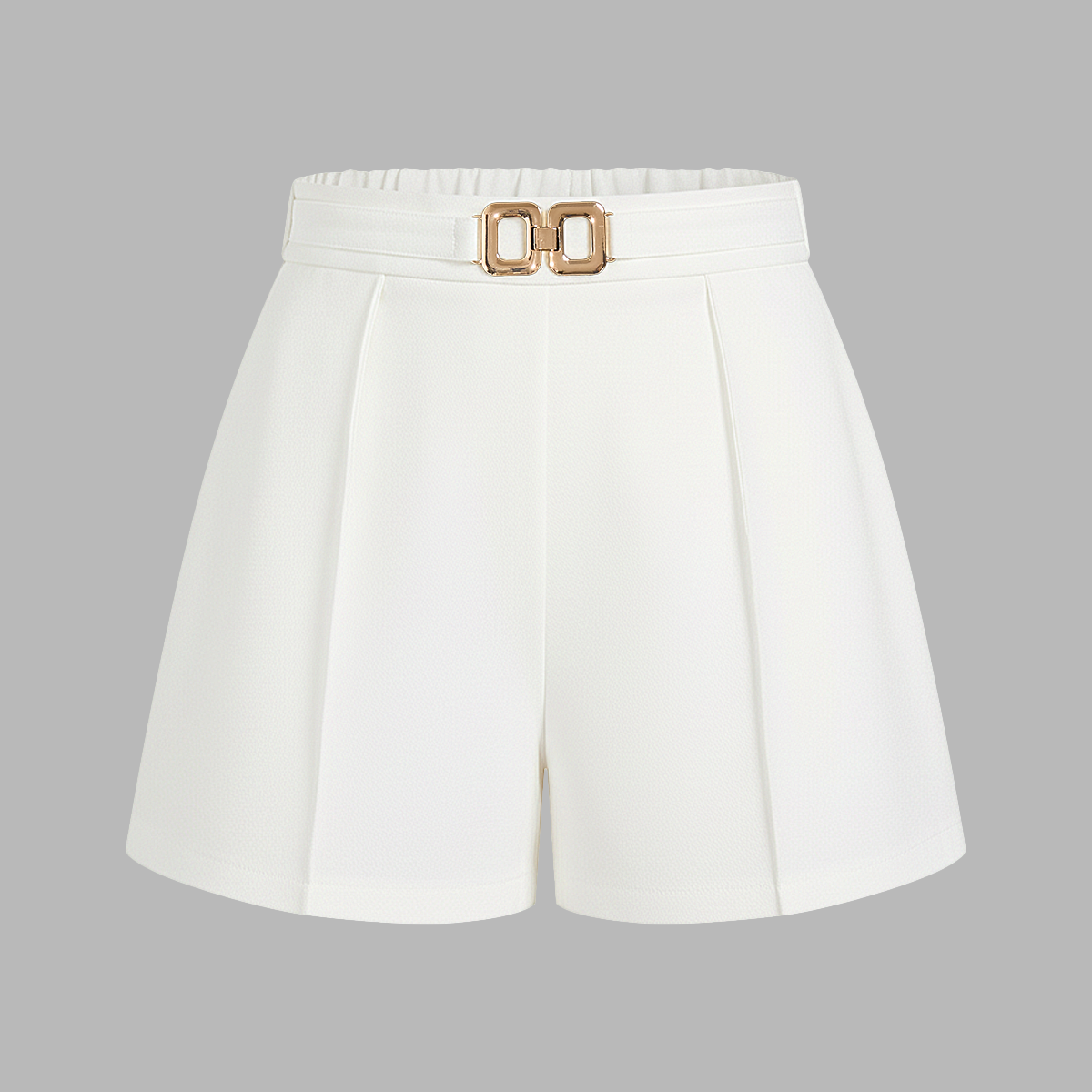Mid Waist Metal Buckle A-Line Shorts