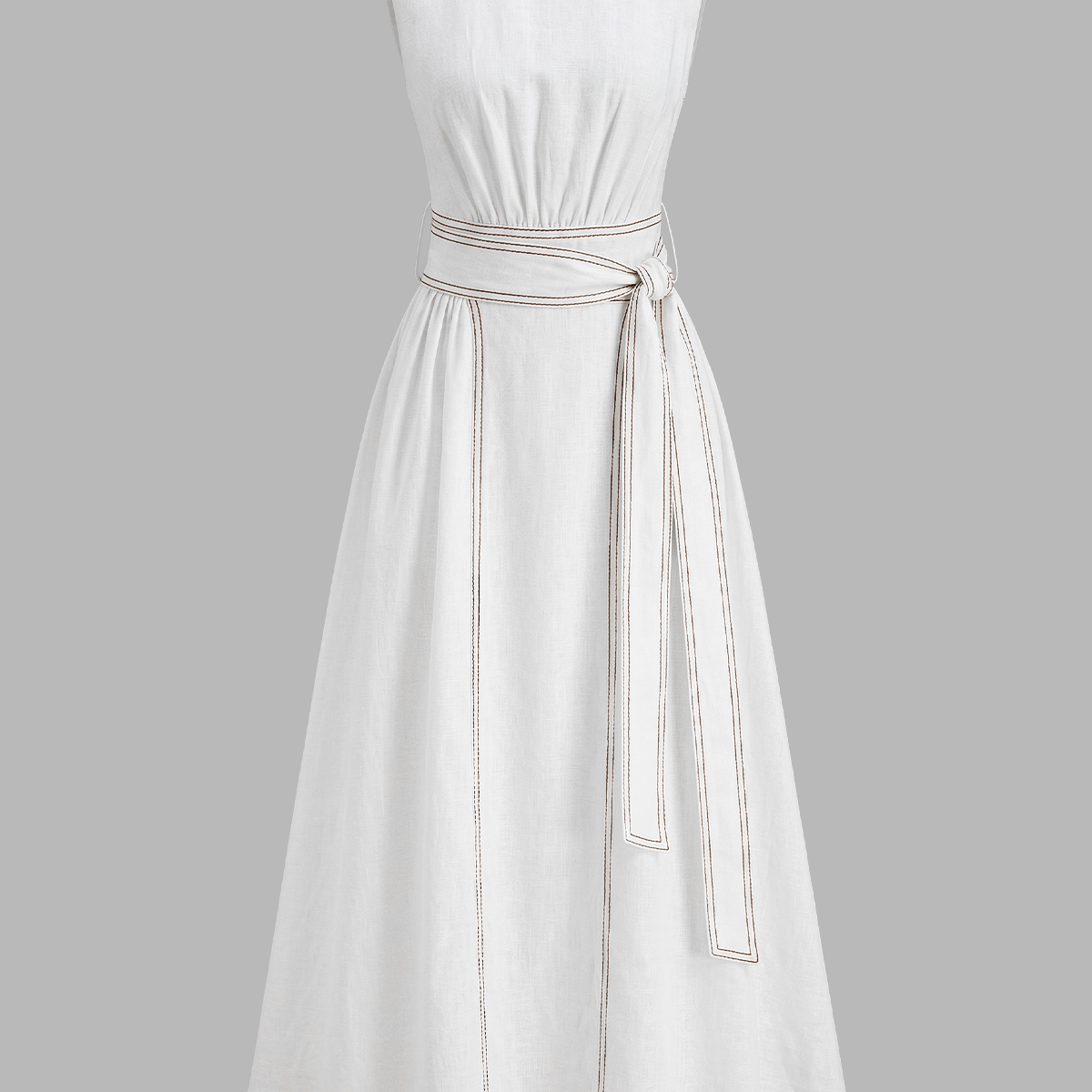 Cotton Linen Sleeveless Belted Maxi Dress