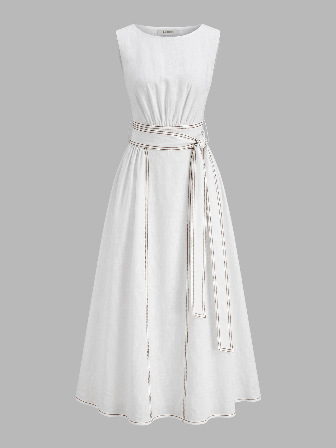 Cotton Linen Sleeveless Belted Maxi Dress