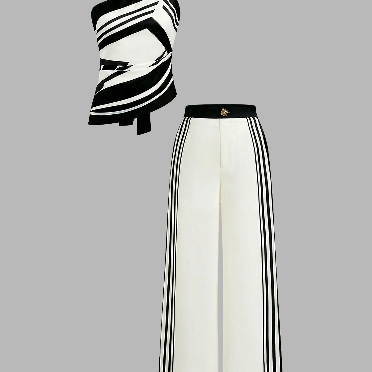 Printed One Shoulder Satin Top & Pants Set