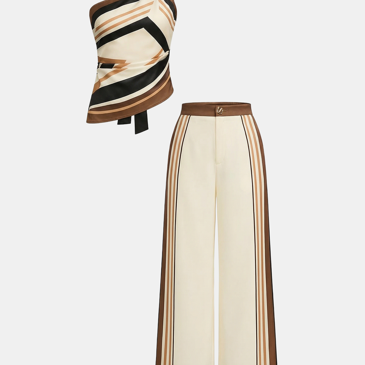 Printed One Shoulder Satin Top & Pants Set