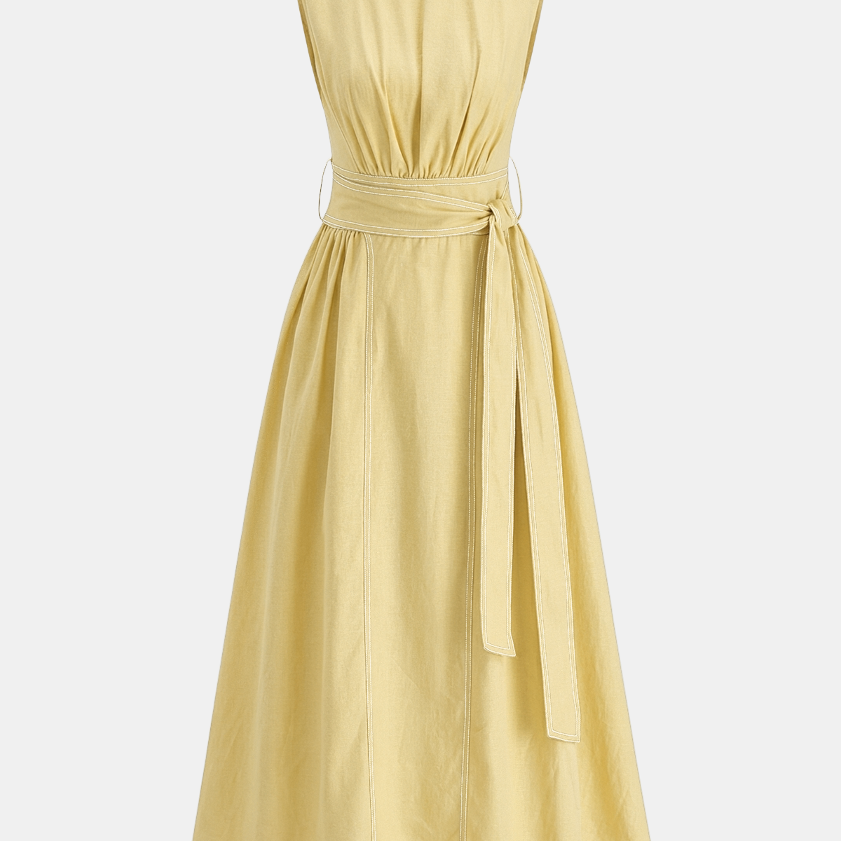 Cotton Linen Sleeveless Belted Maxi Dress