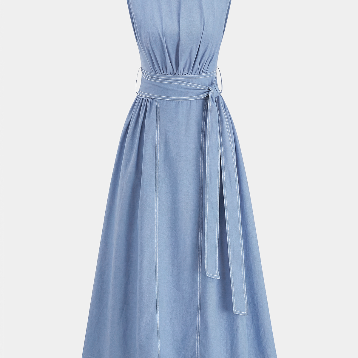 Cotton Linen Sleeveless Belted Maxi Dress
