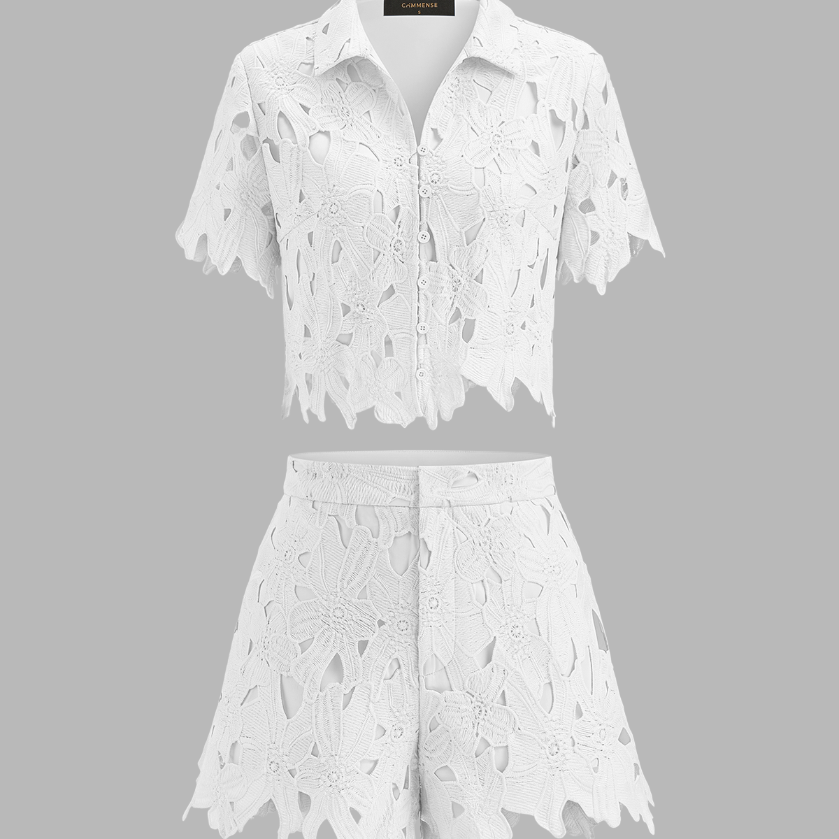 Floral Lace Cropped Shirt & Shorts Set