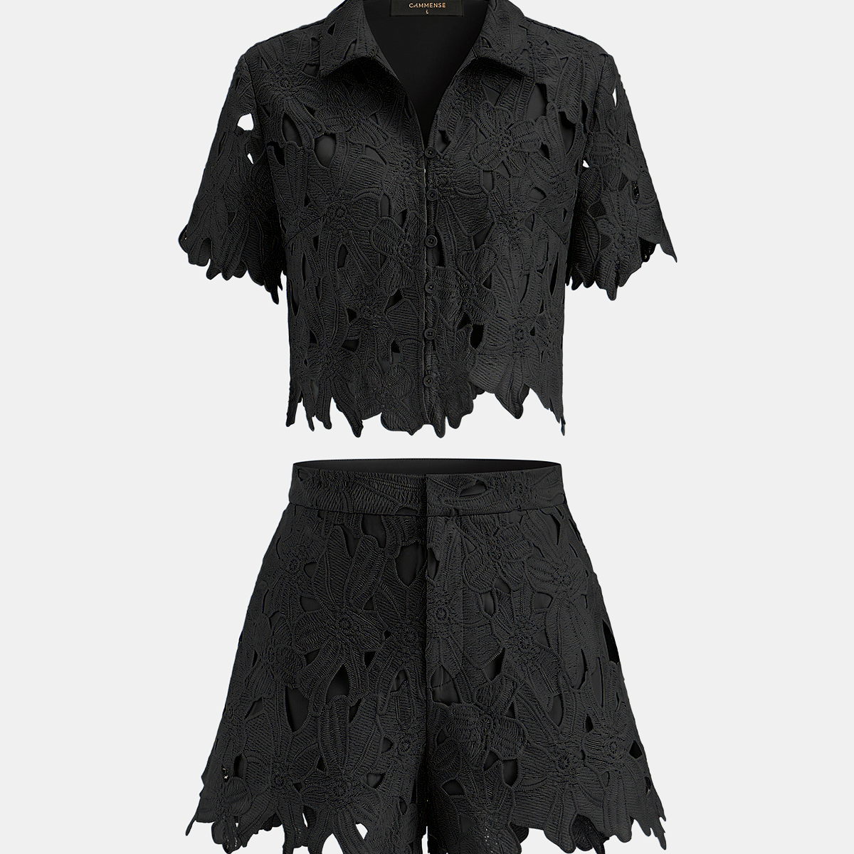 Floral Lace Cropped Shirt & Shorts Set