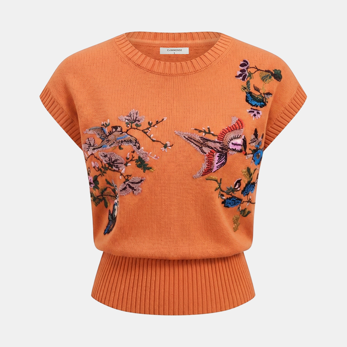 Embroidered Floral Bird Knit Vest