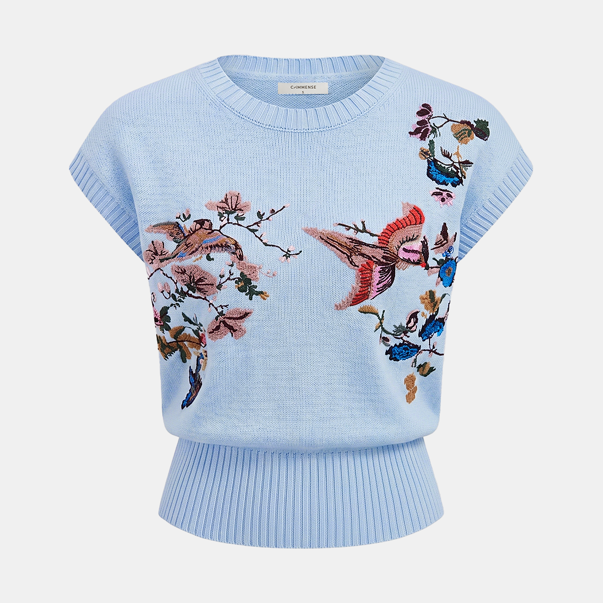 Embroidered Floral Bird Knit Vest