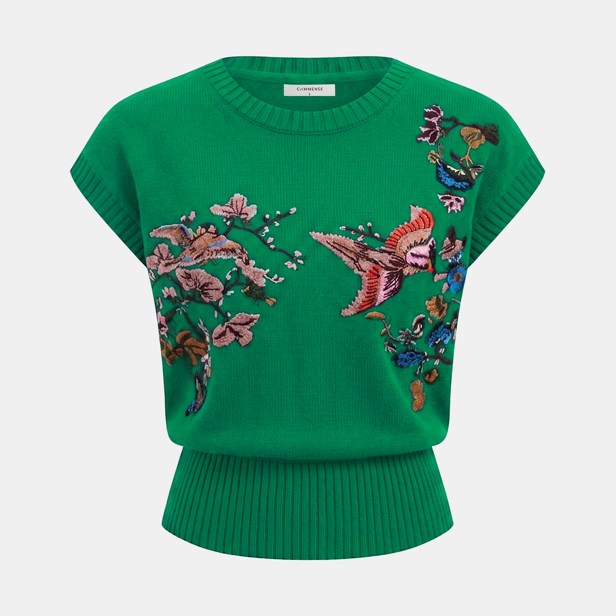 Embroidered Floral Bird Knit Vest