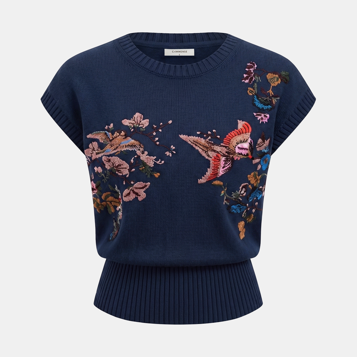 Embroidered Floral Bird Knit Vest