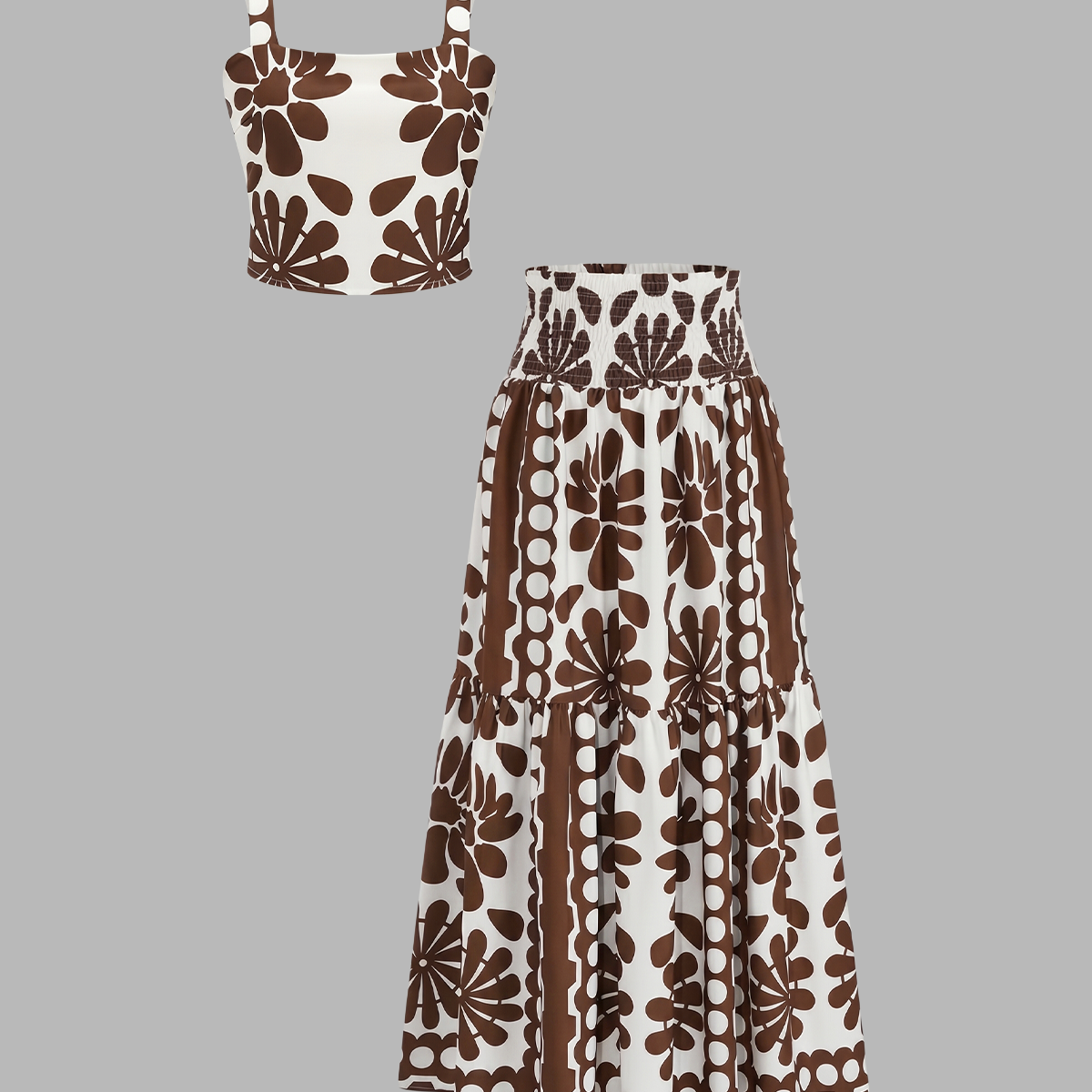Floral Print Cami Top & Smocked Skirt Set