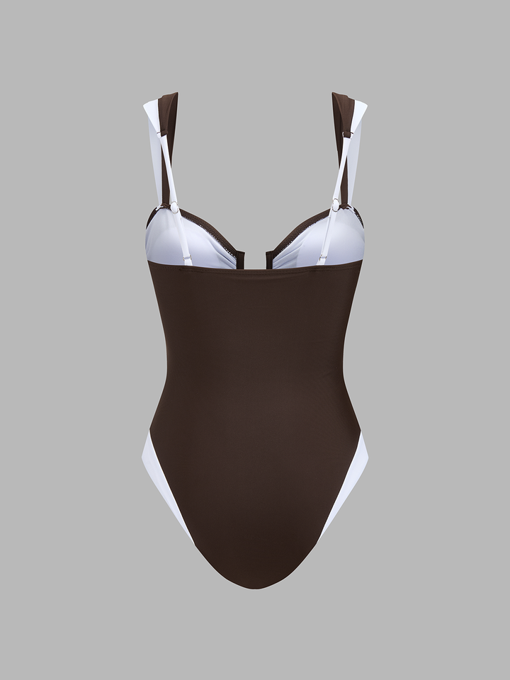 Color Block U Cut One Piece Swimsuit