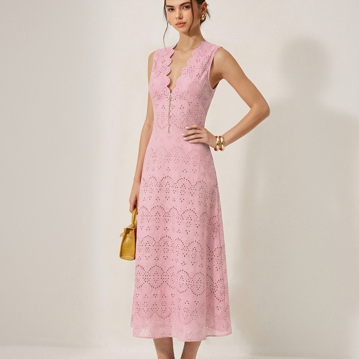Cotton Sleeveless Embroidered Eyelet Dress