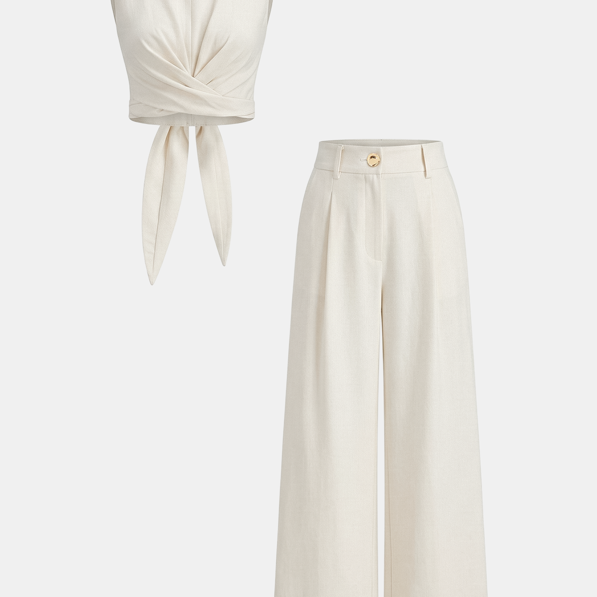 Cross-Tie Crop Top & Wide-Leg Pants Set