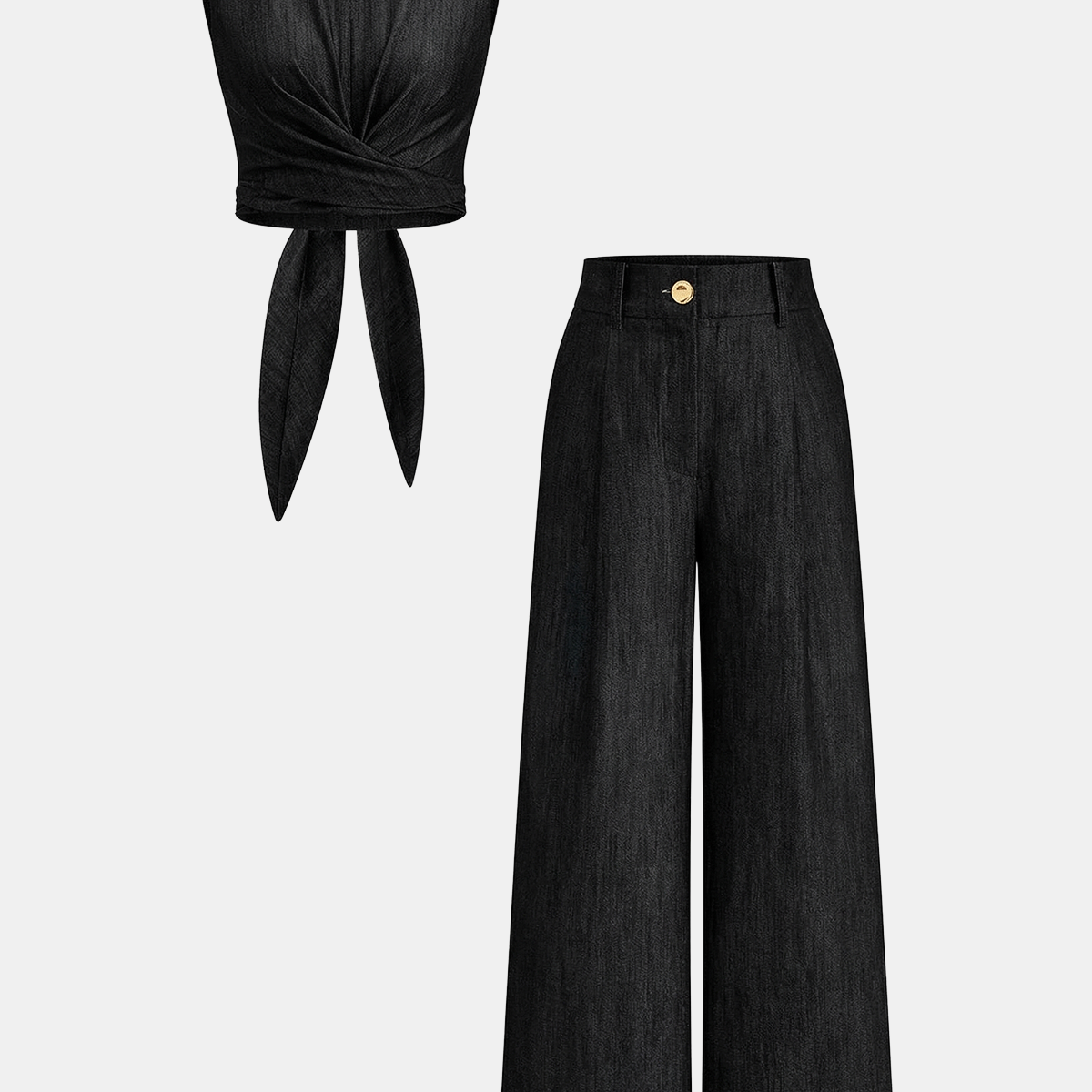 Cross-Tie Crop Top & Wide-Leg Pants Set