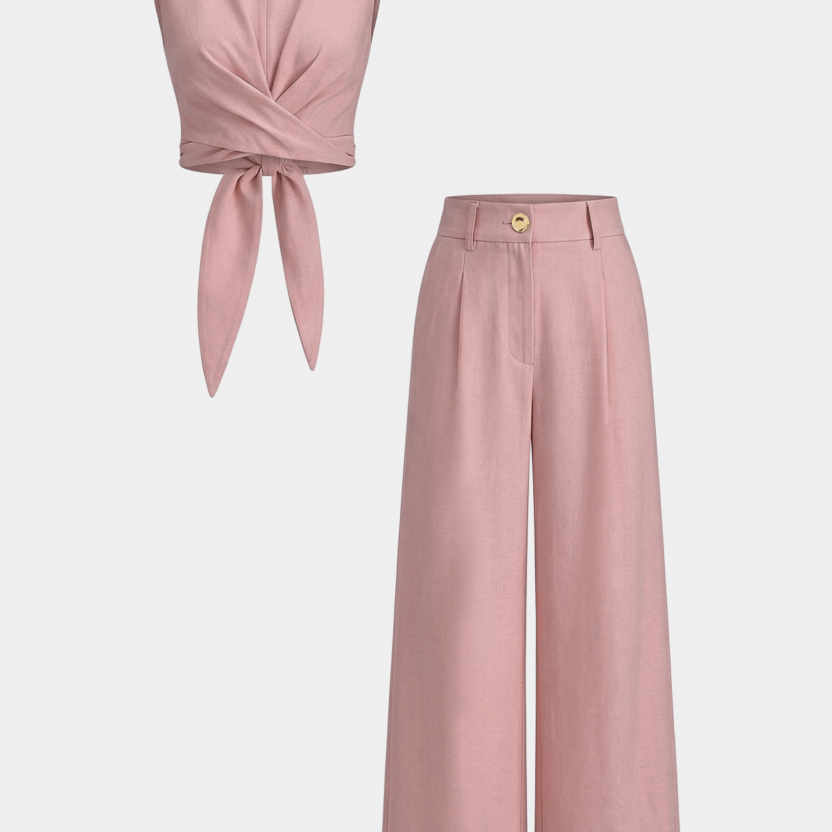 Cross-Tie Crop Top & Wide-Leg Pants Set
