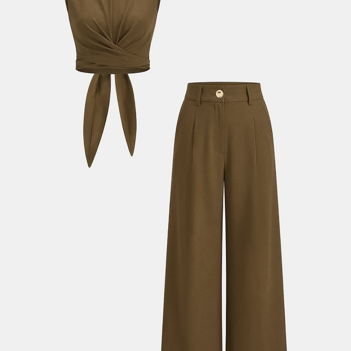 Cross-Tie Crop Top & Wide-Leg Pants Set